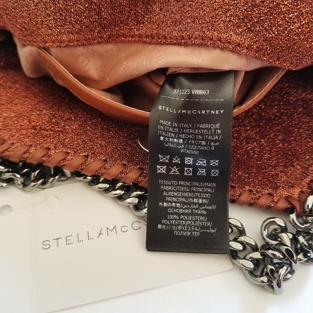 Stella McCartney Lurex Falabella Three Chain Crossbody Bag Rust - Picture 10 of 12